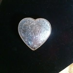 Silver plated heart belt buckle